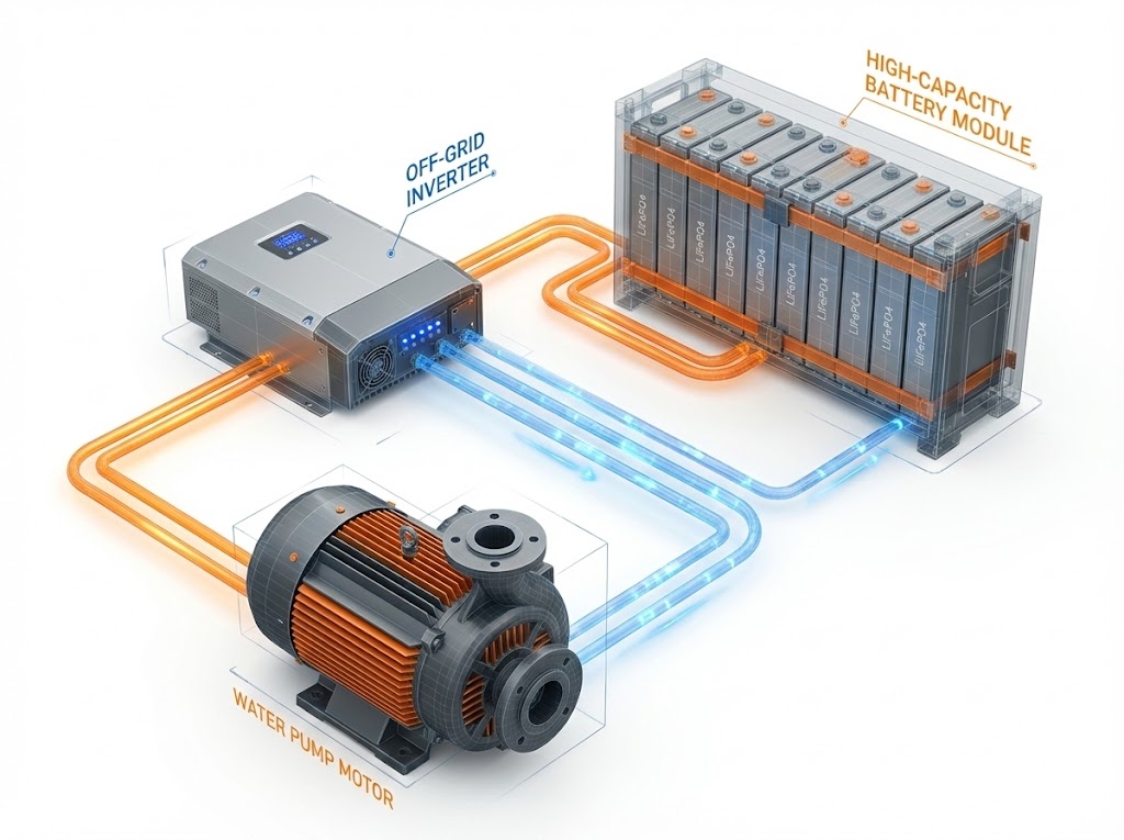 نظام ضخ الري يعمل بالطاقة الشمسية مع بطارية lifepo4
